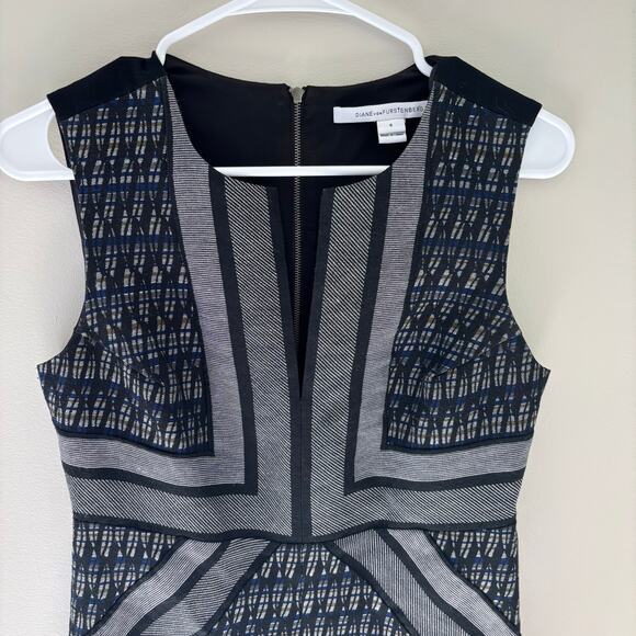Diane Von Furstenberg Amanda Dress Jacquard Geometric Sheath Mini Size 6 - Picture 3 of 10